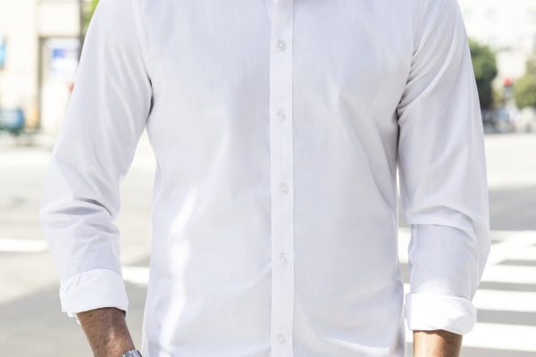Business casual shirt white closeup outdoor photoshoot